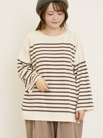 パネルボーダーロングスリーブカットソー(ピンク/モカ/グリーン/ネイビー)|Samansa Mos2(サマンサ モスモス)通販