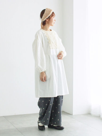 【WEB限定】胸元レース貼りチュニック(ブラック/キナリ)|Samansa Mos2(サマンサ モスモス)通販