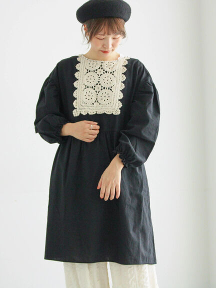 【WEB限定】胸元レース貼りチュニック(ブラック/キナリ)|Samansa Mos2(サマンサ モスモス)通販