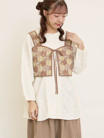 パッチワーク風花柄キルトビスチェ(ブラック/ベージュ/イエロー)|Samansa Mos2(サマンサ モスモス)通販