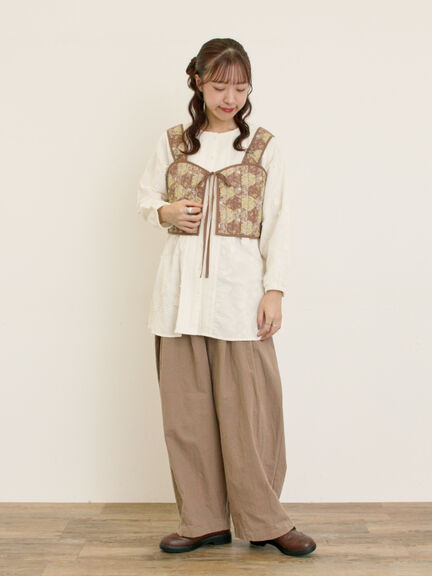 パッチワーク風花柄キルトビスチェ(ブラック/ベージュ/イエロー)|Samansa Mos2(サマンサ モスモス)通販