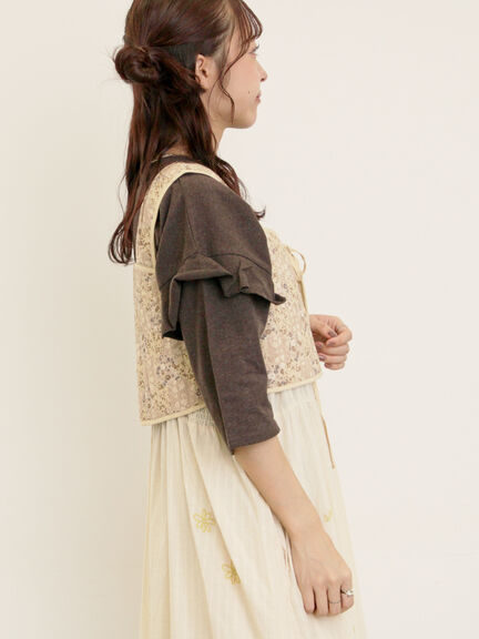 パッチワーク風花柄キルトビスチェ(ブラック/ベージュ/イエロー)|Samansa Mos2(サマンサ モスモス)通販