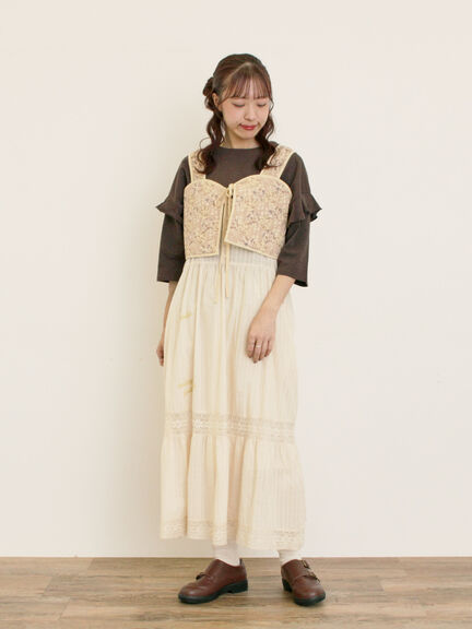 パッチワーク風花柄キルトビスチェ(ブラック/ベージュ/イエロー)|Samansa Mos2(サマンサ モスモス)通販