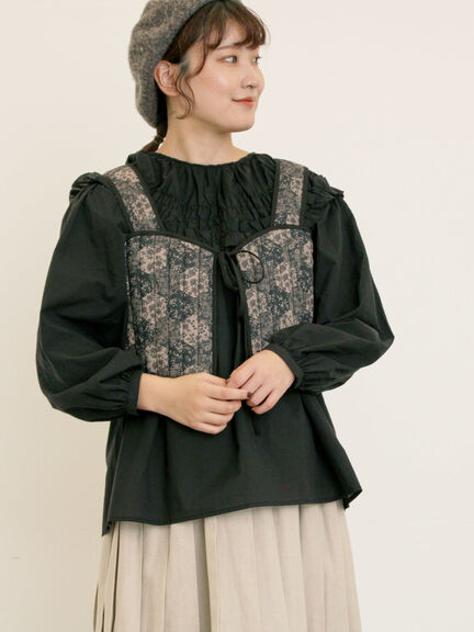 パッチワーク風花柄キルトビスチェ(ブラック/ベージュ/イエロー)|Samansa Mos2(サマンサ モスモス)通販