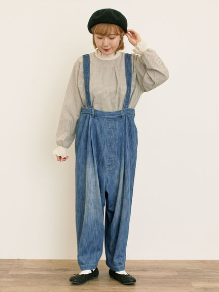 デニム/ツイルサスペンダー付きパンツ(ベージュ/ブルー/ネイビー)|Samansa Mos2(サマンサ モスモス)通販