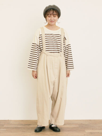 デニム/ツイルサスペンダー付きパンツ(ベージュ/ブルー/ネイビー)|Samansa Mos2(サマンサ モスモス)通販