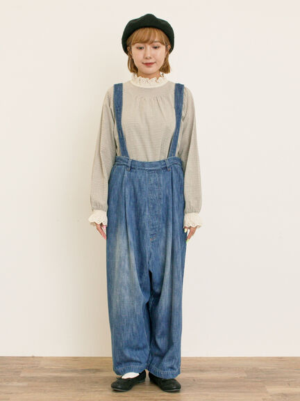 デニム/ツイルサスペンダー付きパンツ(ベージュ/ブルー/ネイビー)|Samansa Mos2(サマンサ モスモス)通販