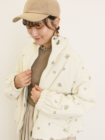 小花総刺繍中綿ジャケット(ブラック/オレンジ/キナリ)|Samansa Mos2(サマンサ モスモス)通販