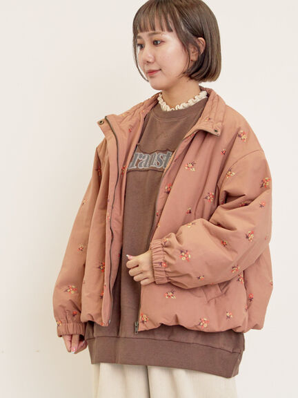 小花総刺繍中綿ジャケット(ブラック/オレンジ/キナリ)|Samansa Mos2(サマンサ モスモス)通販