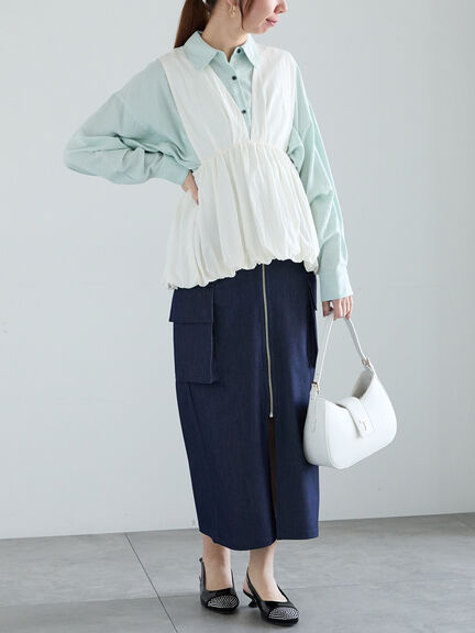 シャイニースパンドルマンシャツ《2025spring catalog item》(オフホワイト/ピンク/ミント)|Te chichi(テチチ)通販