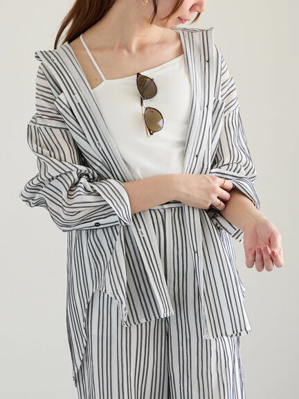 シェイドストライプオーバーシャツ(セットアップ可)《2025spring catalog item》(ブラック)|Te chichi(テチチ)通販