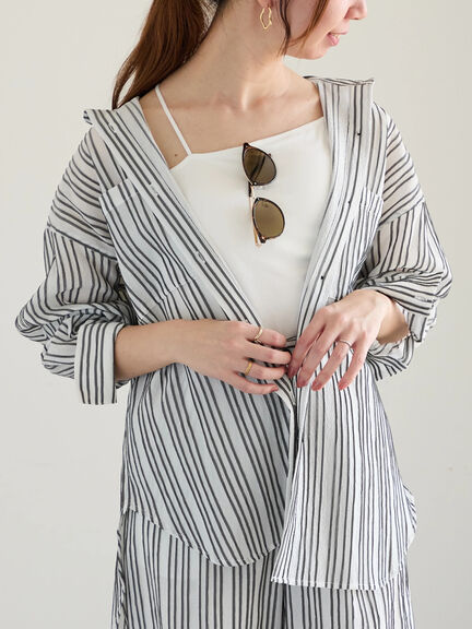 シェイドストライプオーバーシャツ(セットアップ可)《2025spring catalog item》(ブラック)|Te chichi(テチチ)通販