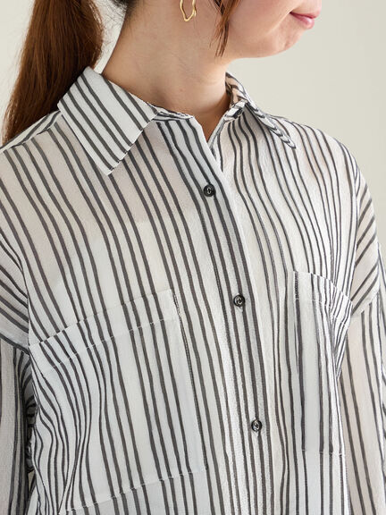 シェイドストライプオーバーシャツ(セットアップ可)《2025spring catalog item》(ブラック)|Te chichi(テチチ)通販