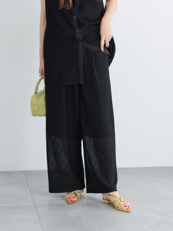 クレープメッシュストレートパンツ(セットアップ可)(ブラック)|Te chichi(テチチ)通販