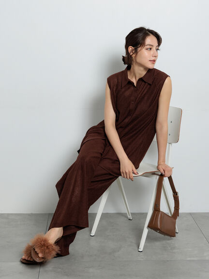 クレープメッシュストレートパンツ(セットアップ可)(ブラック/ブラウン)|Te chichi(テチチ)通販