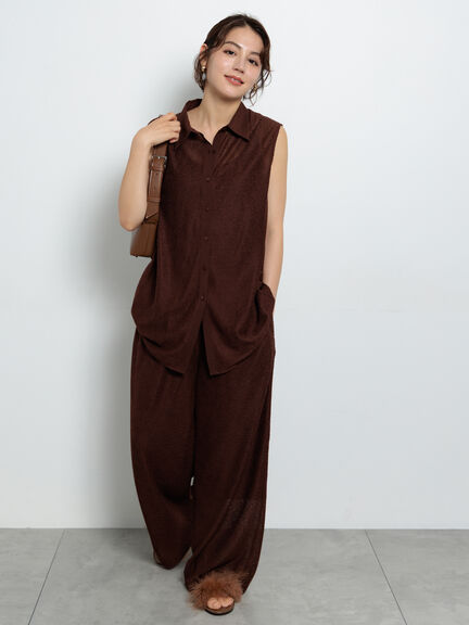 クレープメッシュストレートパンツ(セットアップ可)(ブラック/ブラウン)|Te chichi(テチチ)通販