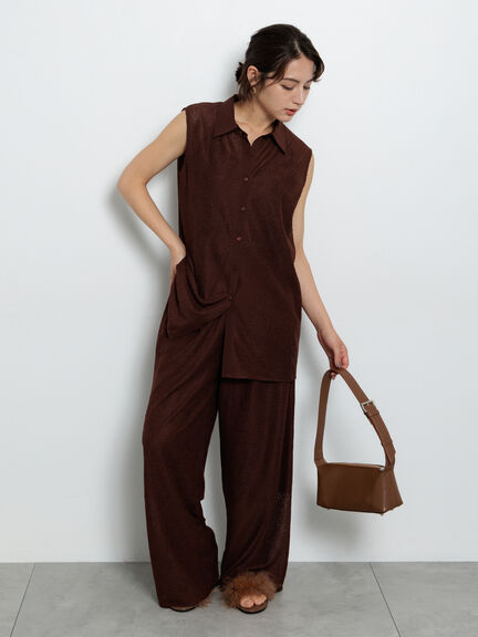 クレープメッシュストレートパンツ(セットアップ可)(ブラック/ブラウン)|Te chichi(テチチ)通販