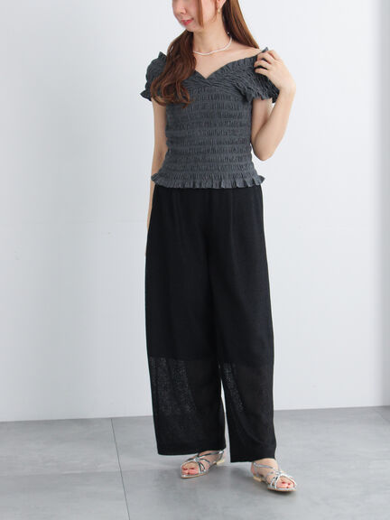 クレープメッシュストレートパンツ(セットアップ可)(ブラック/ブラウン)|Te chichi(テチチ)通販