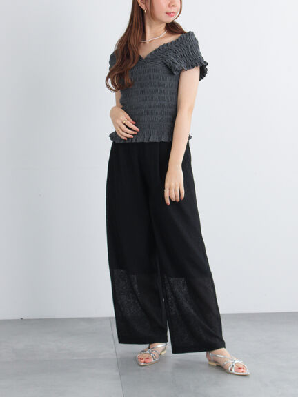 クレープメッシュストレートパンツ(セットアップ可)(ブラック/ブラウン)|Te chichi(テチチ)通販