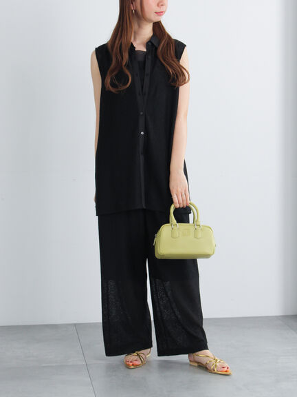 クレープメッシュストレートパンツ(セットアップ可)(ブラック/ブラウン)|Te chichi(テチチ)通販