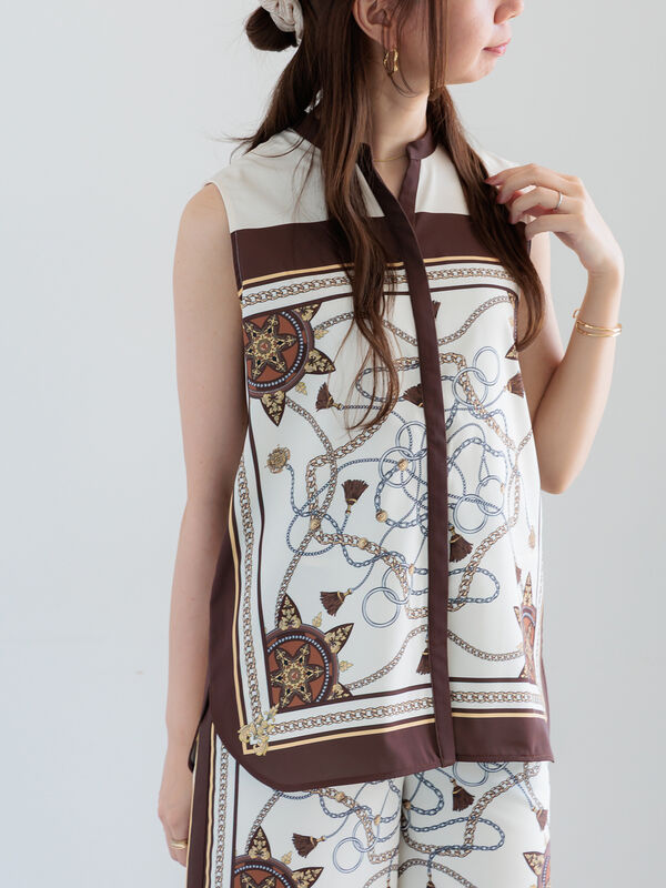 スカーフプリントブラウス(セットアップ可)(ブラウン)|Te chichi(テチチ)通販