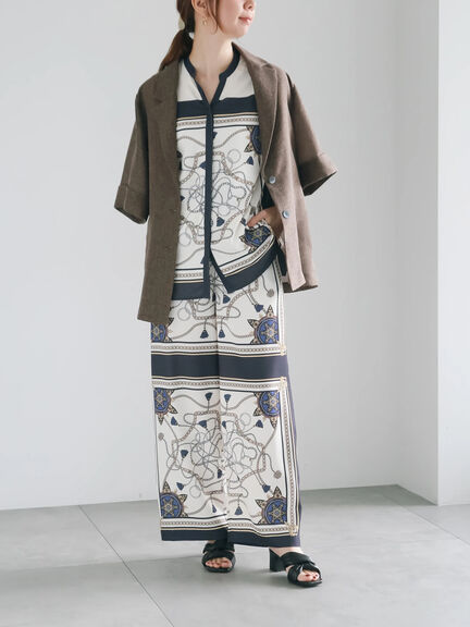 スカーフプリントブラウス(セットアップ可)(ブラウン/ネイビー)|Te chichi(テチチ)通販