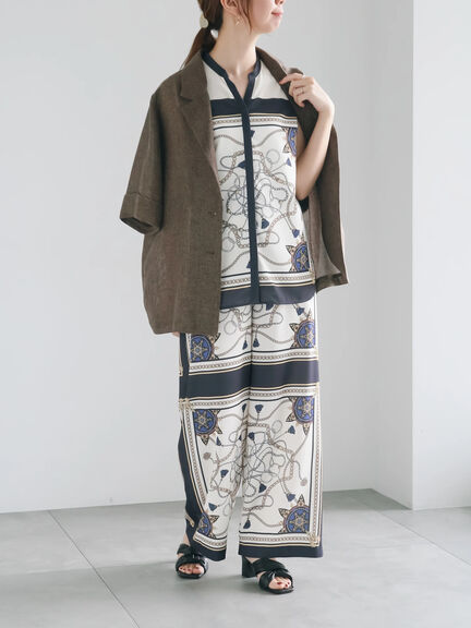 スカーフプリントブラウス(セットアップ可)(ブラウン/ネイビー)|Te chichi(テチチ)通販