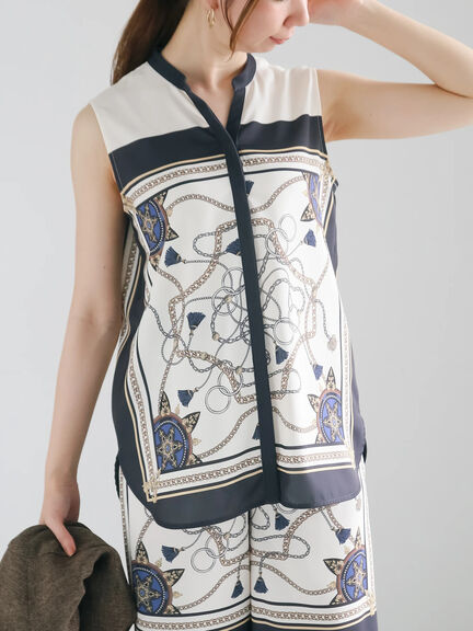 スカーフプリントブラウス(セットアップ可)(ブラウン/ネイビー)|Te chichi(テチチ)通販