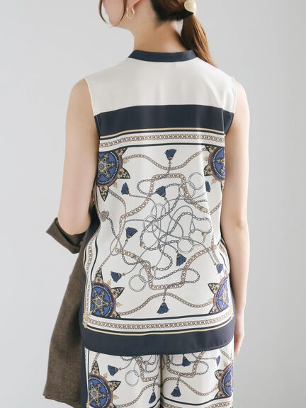 スカーフプリントブラウス(セットアップ可)(ブラウン/ネイビー)|Te chichi(テチチ)通販