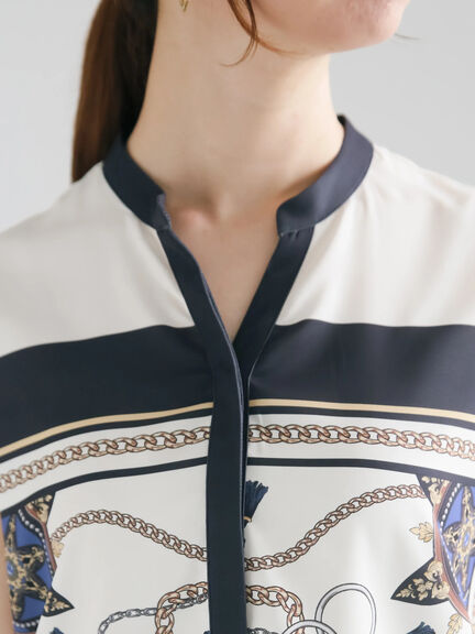 スカーフプリントブラウス(セットアップ可)(ブラウン/ネイビー)|Te chichi(テチチ)通販