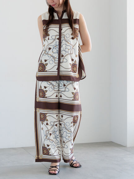 スカーフプリントブラウス(セットアップ可)(ブラウン/ネイビー)|Te chichi(テチチ)通販