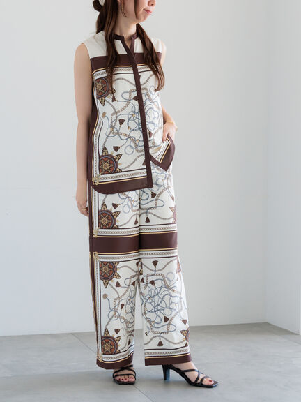 スカーフプリントブラウス(セットアップ可)(ブラウン/ネイビー)|Te chichi(テチチ)通販