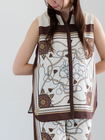 スカーフプリントブラウス(セットアップ可)(ブラウン/ネイビー)|Te chichi(テチチ)通販