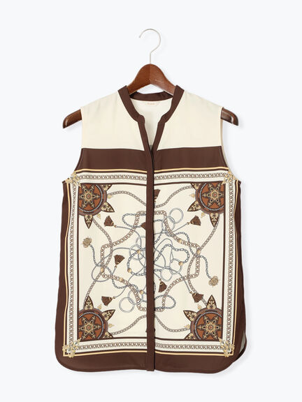 スカーフプリントブラウス(セットアップ可)(ブラウン/ネイビー)|Te chichi(テチチ)通販