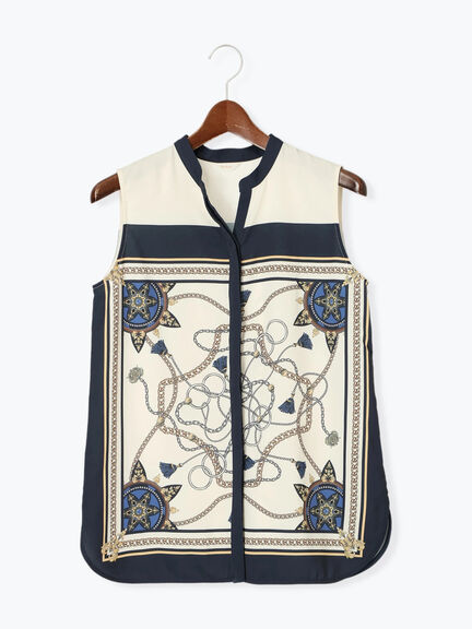 スカーフプリントブラウス(セットアップ可)(ブラウン/ネイビー)|Te chichi(テチチ)通販