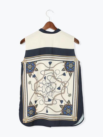 スカーフプリントブラウス(セットアップ可)(ブラウン/ネイビー)|Te chichi(テチチ)通販