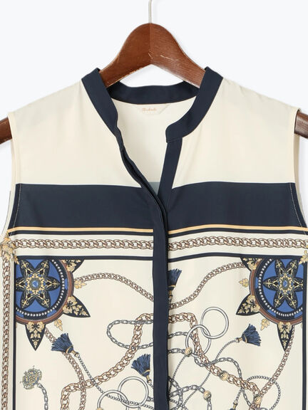 スカーフプリントブラウス(セットアップ可)(ブラウン/ネイビー)|Te chichi(テチチ)通販