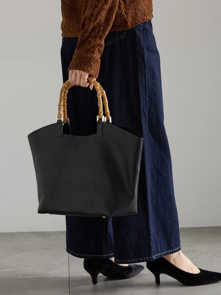 バンブーハンドルBAG(ブラック/ベージュ)|Te chichi(テチチ)通販