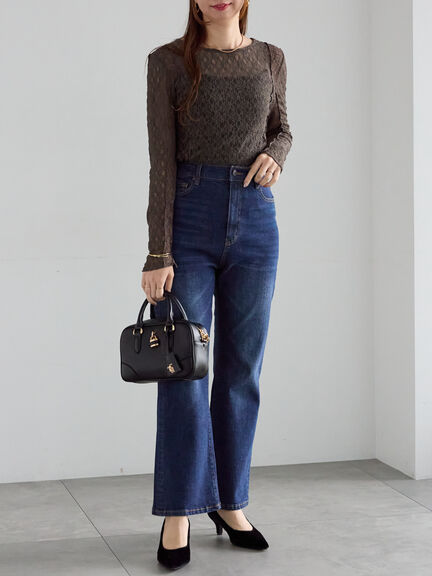 パッチワークレースクルーネックTOPS《2025Autumn catalog vol.2 item》(オフホワイト/チャコールグレー)|Te chichi(テチチ)通販