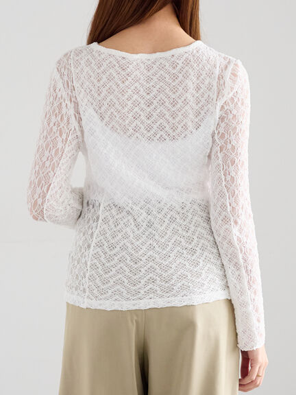 パッチワークレースクルーネックTOPS《2025Autumn catalog vol.2 item》(オフホワイト/チャコールグレー)|Te chichi(テチチ)通販