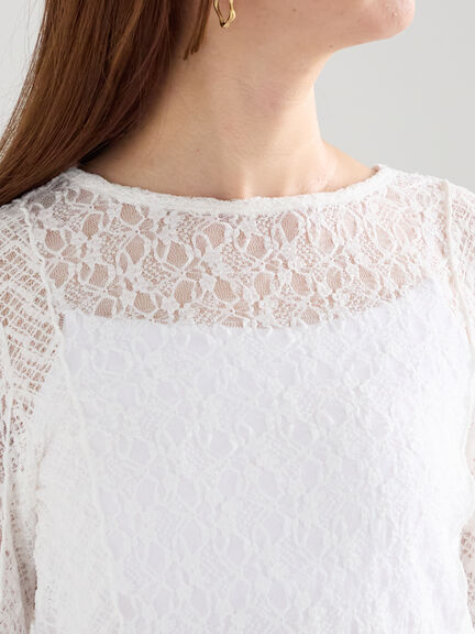 パッチワークレースクルーネックTOPS《2025Autumn catalog vol.2 item》(オフホワイト/チャコールグレー)|Te chichi(テチチ)通販