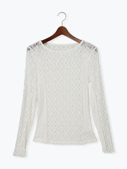 パッチワークレースクルーネックTOPS《2025Autumn catalog vol.2 item》(オフホワイト/チャコールグレー)|Te chichi(テチチ)通販