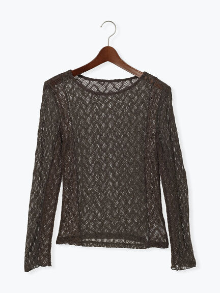 パッチワークレースクルーネックTOPS《2025Autumn catalog vol.2 item》(オフホワイト/チャコールグレー)|Te chichi(テチチ)通販