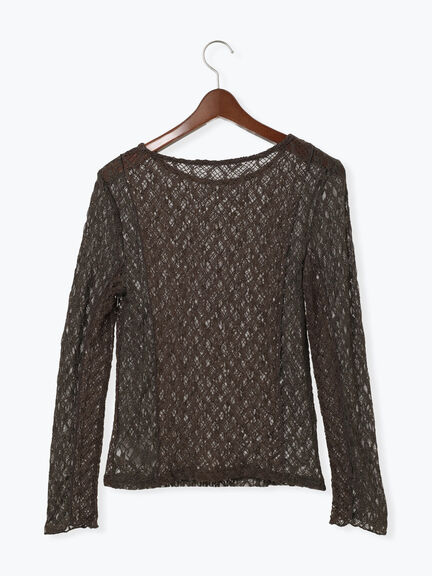 パッチワークレースクルーネックTOPS《2025Autumn catalog vol.2 item》(オフホワイト/チャコールグレー)|Te chichi(テチチ)通販