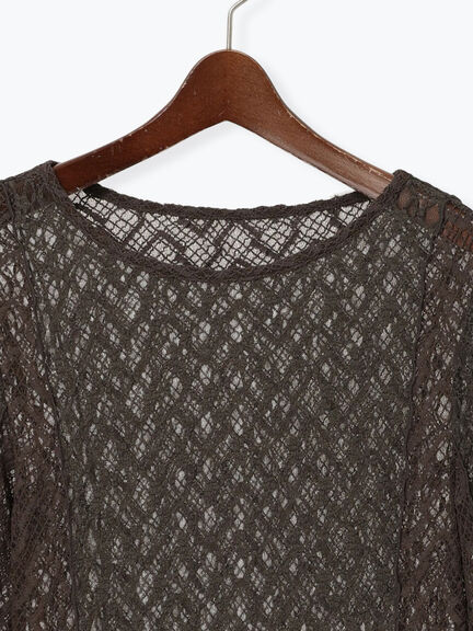 パッチワークレースクルーネックTOPS《2025Autumn catalog vol.2 item》(オフホワイト/チャコールグレー)|Te chichi(テチチ)通販