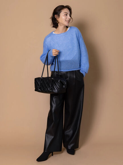 フェイクレザーセミワイドパンツ《2025Autumn catalog item》(ブラック/ブラウン)|Te chichi(テチチ)通販