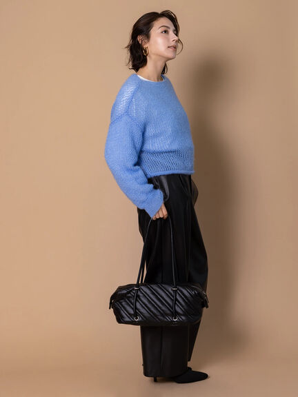 フェイクレザーセミワイドパンツ《2025Autumn catalog item》(ブラック/ブラウン)|Te chichi(テチチ)通販