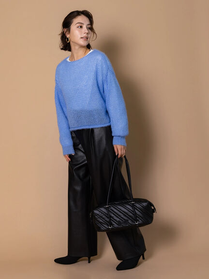 フェイクレザーセミワイドパンツ《2025Autumn catalog item》(ブラック/ブラウン)|Te chichi(テチチ)通販