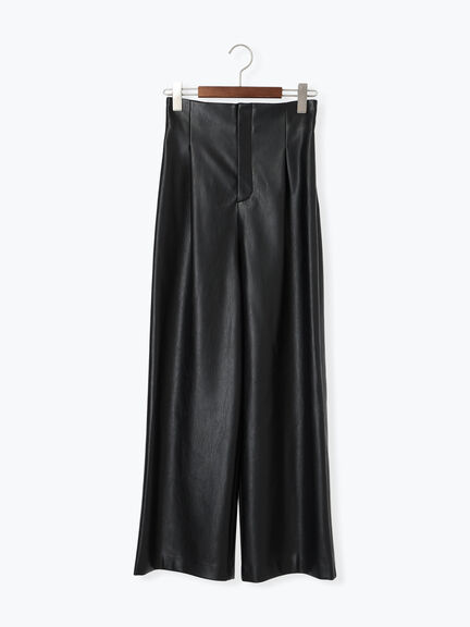 フェイクレザーセミワイドパンツ《2025Autumn catalog item》(ブラック/ブラウン)|Te chichi(テチチ)通販