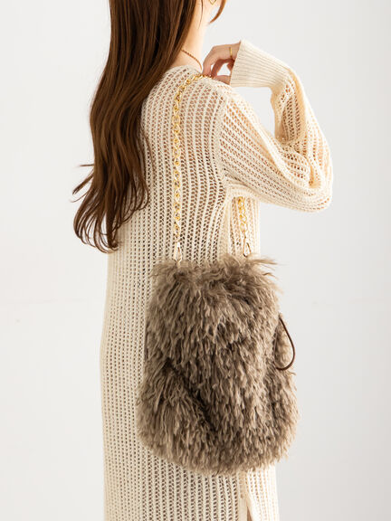 ボア×チェーンキンチャクBAG(ブラック/ベージュ)|Te chichi(テチチ)通販